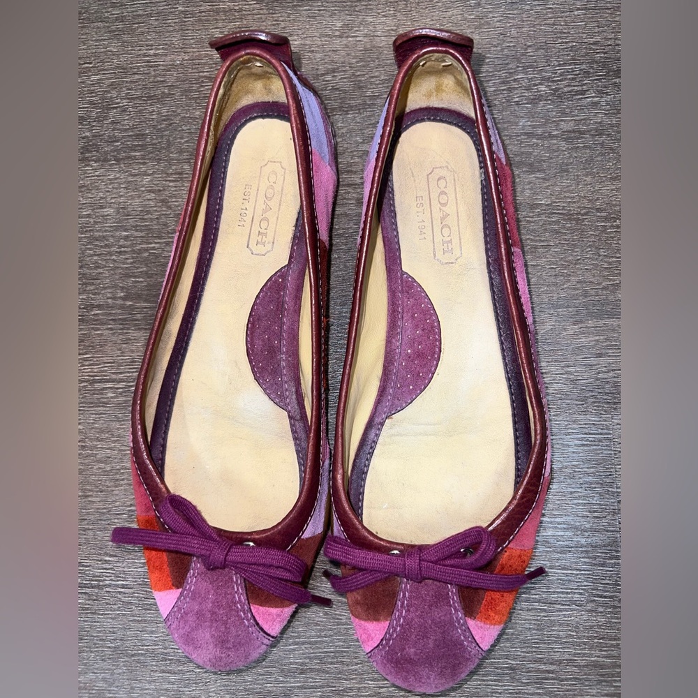 Coach suede pattern patch work ballet flats
